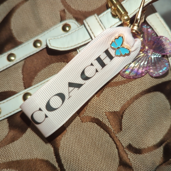 Coach Pink Butterfly Keychain Upcycled Authentic Coach Ribbon Bag Charm - Picture 2 of 4